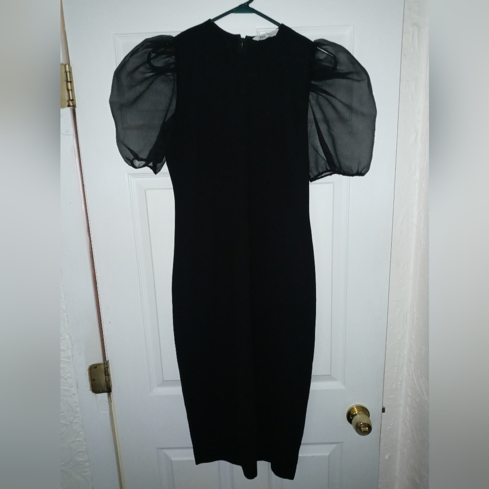 NWOT puff sleeve organza zara black dress - Picture 2 of 6